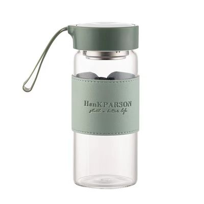 480ml Custom Borosilicate Glass 물병 가죽 수갑과 차 투여기