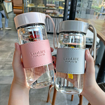 480ml Custom Borosilicate Glass 물병 가죽 수갑과 차 투여기