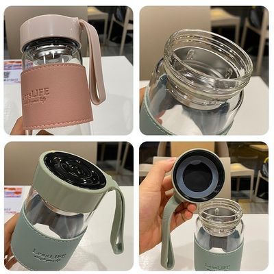480ml Custom Borosilicate Glass 물병 가죽 수갑과 차 투여기
