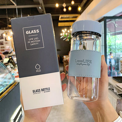 480ml Custom Borosilicate Glass 물병 가죽 수갑과 차 투여기