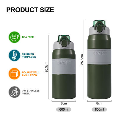 600ml/800ml 맞춤 단열 스테인레스 스틸 물병 빨대 및 휴대용 손잡이