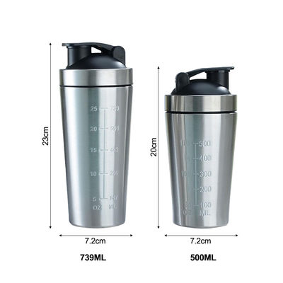 739ml / 500ml 용량 체육관용 스테인리스 스틸 단백질 쉐이커 병