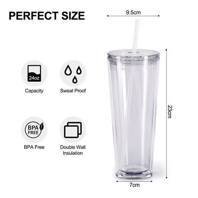 재사용 가능한 맑은 컵 24oz 단열 된 겹벽 플라스틱 텀블러 뚜?? 과 빨대