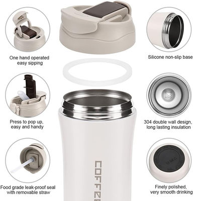 스테인레스 스틸 진공 단열 여행 커피 머그 14 온스/400 ml LID 및 빨대