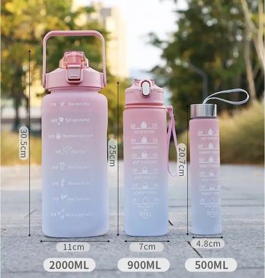 유니섹스 3 in 1 동기 부여 시간 표시기 그라디언트 컬러 물병 세트 2000ml 900ml 500ml