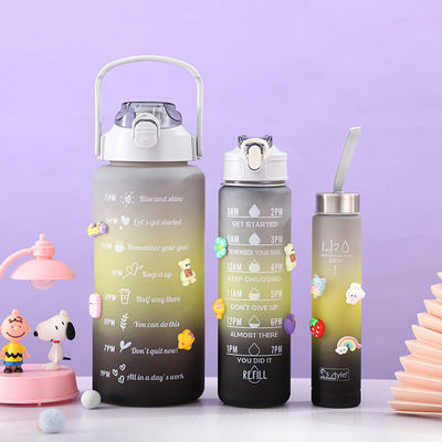 유니섹스 3 in 1 동기 부여 시간 표시기 그라디언트 컬러 물병 세트 2000ml 900ml 500ml