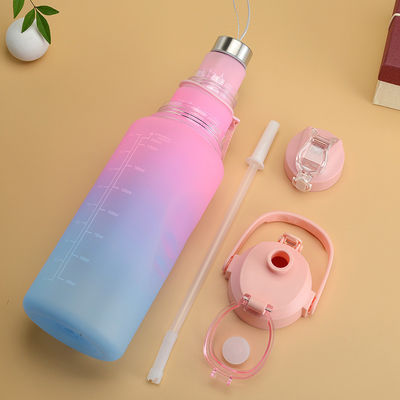 유니섹스 3 in 1 동기 부여 시간 표시기 그라디언트 컬러 물병 세트 2000ml 900ml 500ml