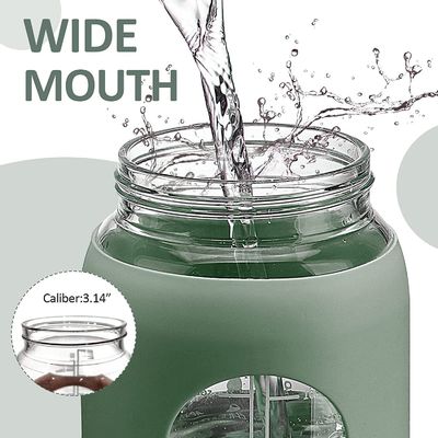 64온스 BPA 없는 유리 물병 빨대와 시간표가 있는 동기 부여 스포츠 병