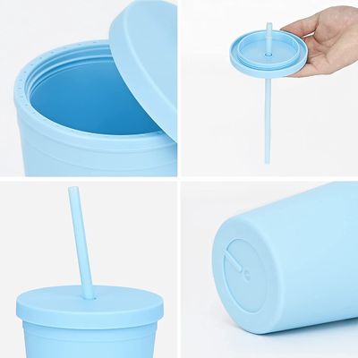 맞춤형 AS PP 이중 벽 색 아크릴 매트 검은 플라스틱 텀블러 컵 뚜?? 과 빨대