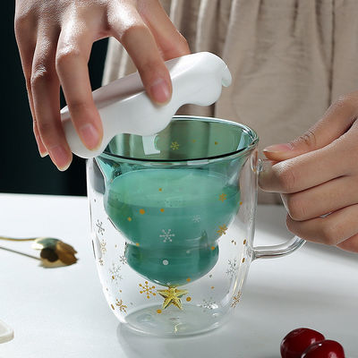 귀여운 디자인과 맞춤 로고가 있는 300ml 유리 크리스마스 이중 벽 컵 선물 상자