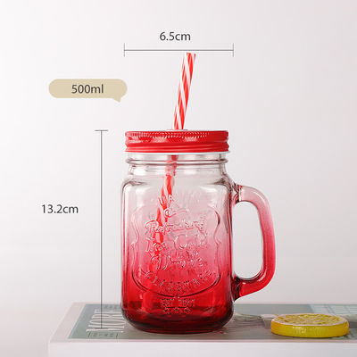 주문형 유리 잔 500ml 맑은 메이슨 유리 물 주스 콜라 컵 짚과 뚜??