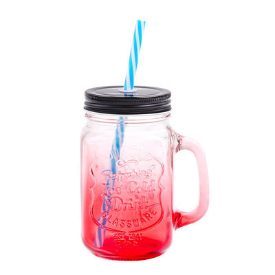 주문형 유리 잔 500ml 맑은 메이슨 유리 물 주스 콜라 컵 짚과 뚜??