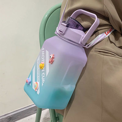 학교로 돌아가는 필수 고립 된 넓은 입 물병 시간 표시기와 빨대