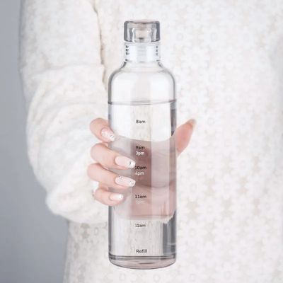 미니멀리즘 디자인 스타일 500ml BPA 없는 보로실리케이트 유리 물병 시간 표시기와 함께