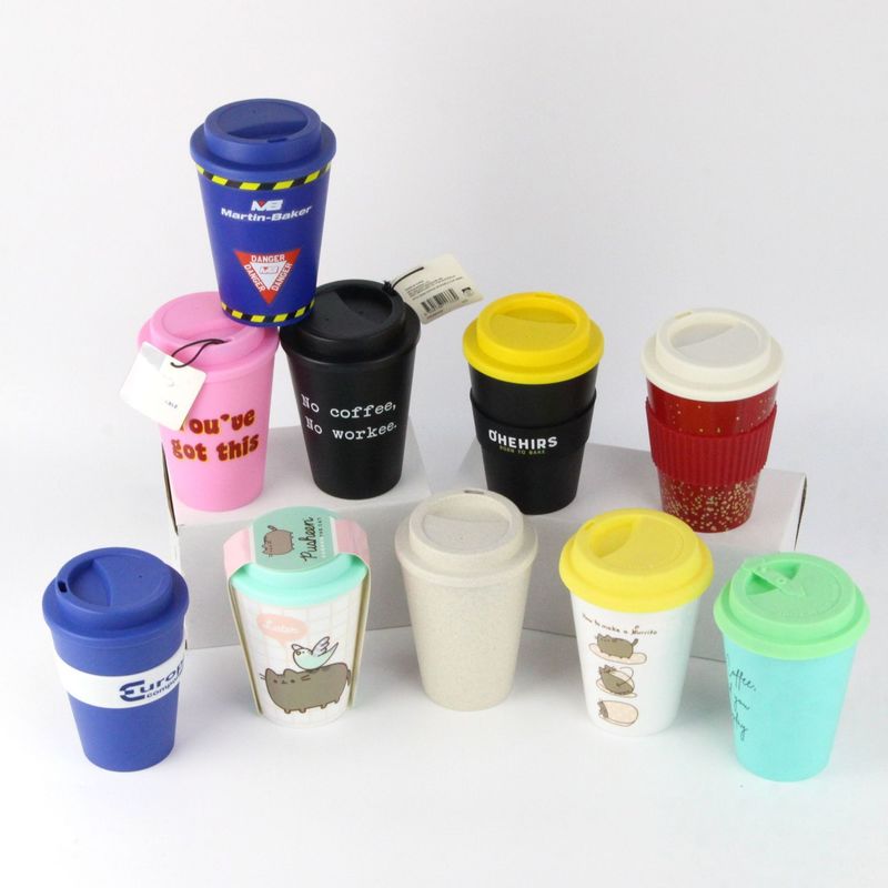 12oz 350ml PP 실리콘 커버 대나무 섬유 재사용 커피컵 뚜?? 이 있는 이상적인 선물 아이템