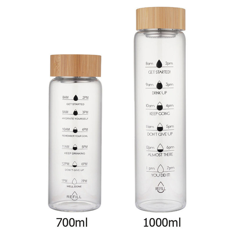 TOUR 야외 활동 700ML / 1000ML 용량 및 시간 스케일의 유리 텀블러컵