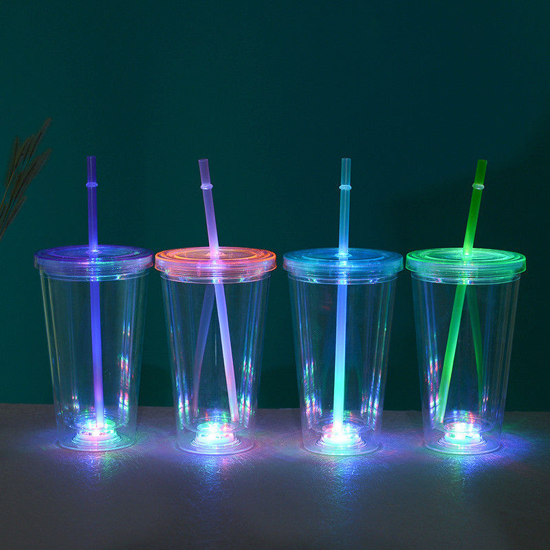 16oz LED 음주 음주 파티 물 깜빡이는 빛 컵을 밝히는 플라스틱 LED 이중 벽 텀블러